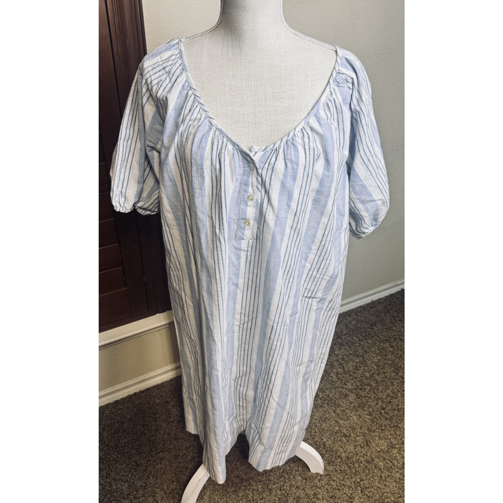 Free Assembly Blue White‎ Vertical striped Dress sz L Cottagecore Lagenlook